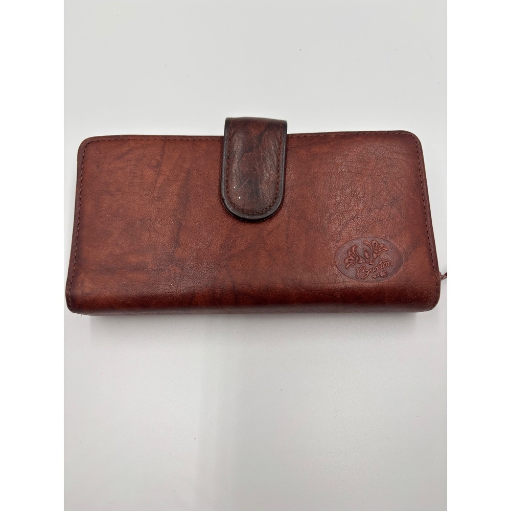 Buxton Brown Top Grain Cowhide Leather Organizer Wallet Zip Around Accordion